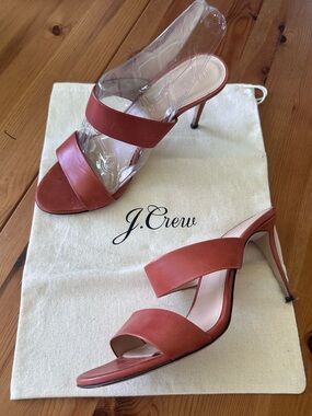 J.Crew Lena Two-Strap Heeled Slides in Cognac  Size 8  EUC